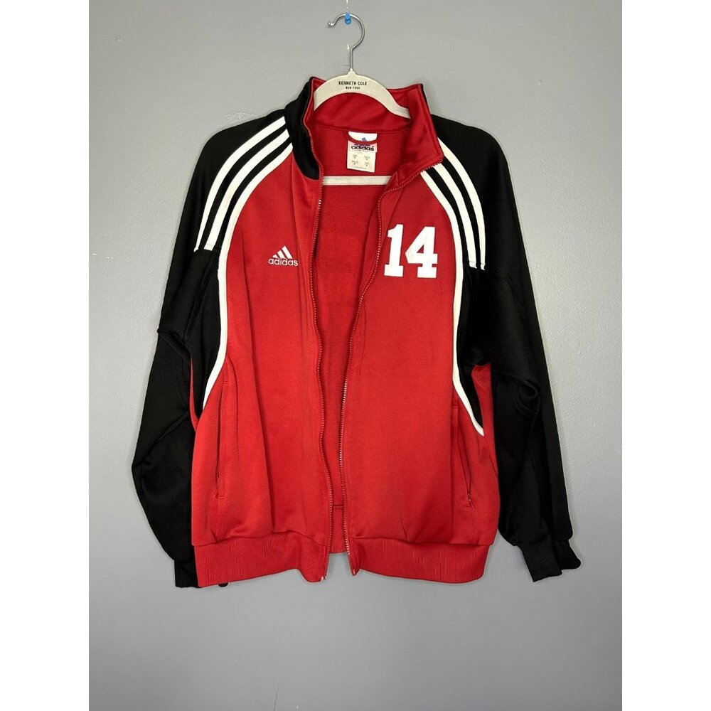 SSC Track Jacket Mens Medium Red Black Soccer Vintage Adidas Full Zip Pockets 14